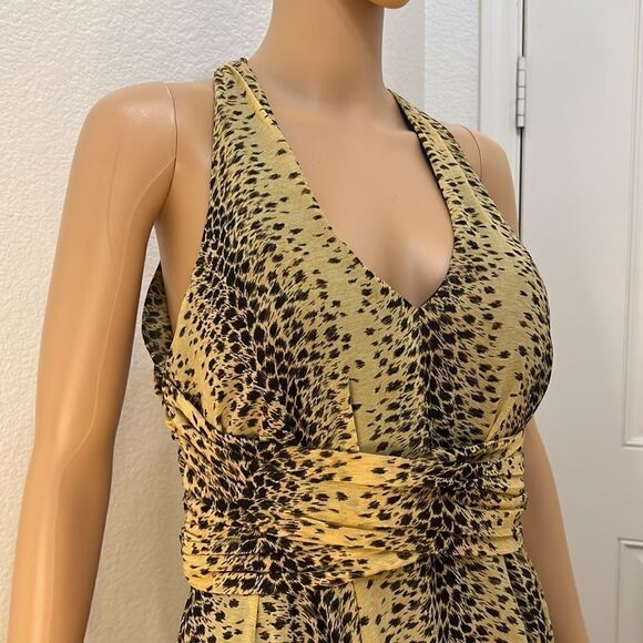 Guess Sz 8 Dress Animal Print V Neck Slimming Sash Waist Cut Out Back Sleeveless - Picture 3 of 11